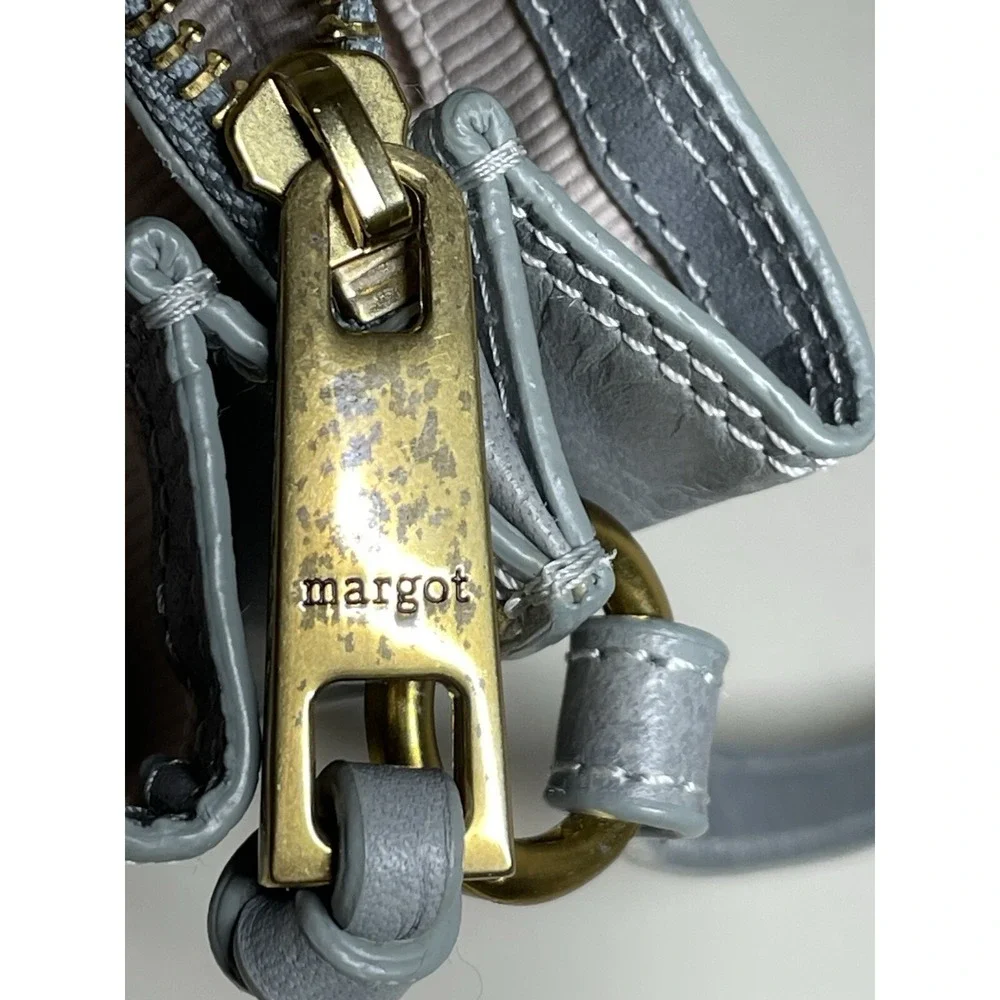 Margot New York Crossbody Gray Blue Leather Bag Convertible Wristlet Small